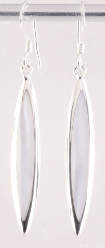 Lange fijne zilveren oorbellen met parelmoer afbeelding 1