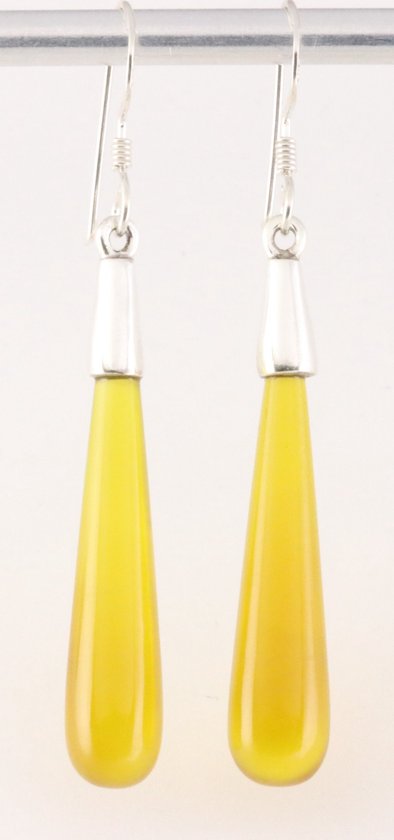 Lange zilveren pegel oorbellen met gele agaat afbeelding 1