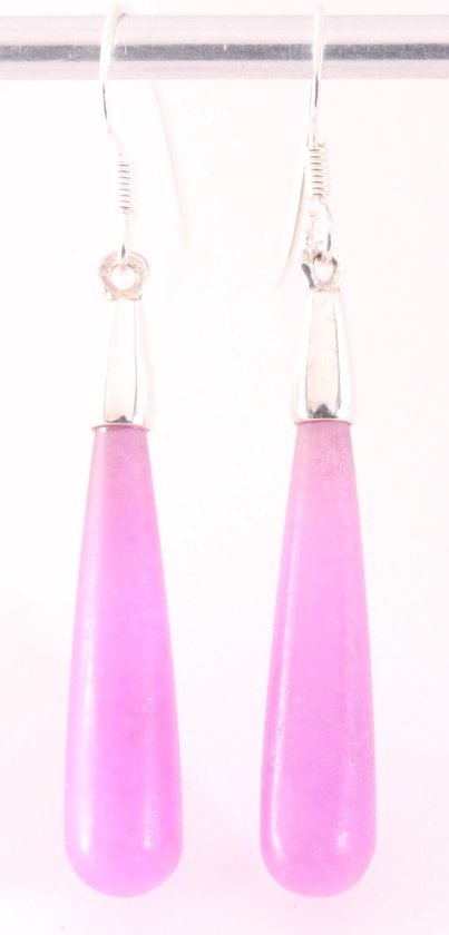 Lange zilveren pegel oorbellen met paarse agaat afbeelding 1
