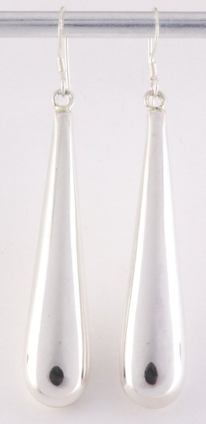 Lange hoogglans zilveren pegel oorbellen afbeelding 1