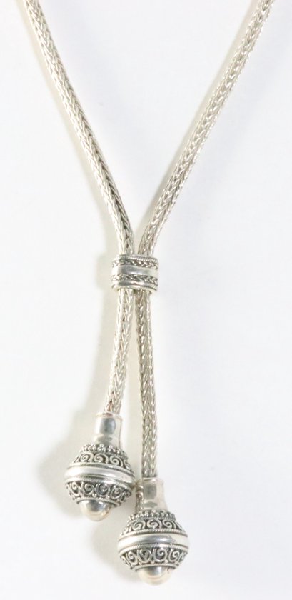 Traditionele zware zilveren vossenstaart schakel ketting met bewerkte pegels afbeelding 1