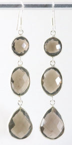 Lange zilveren oorbellen met rookkwarts afbeelding 1