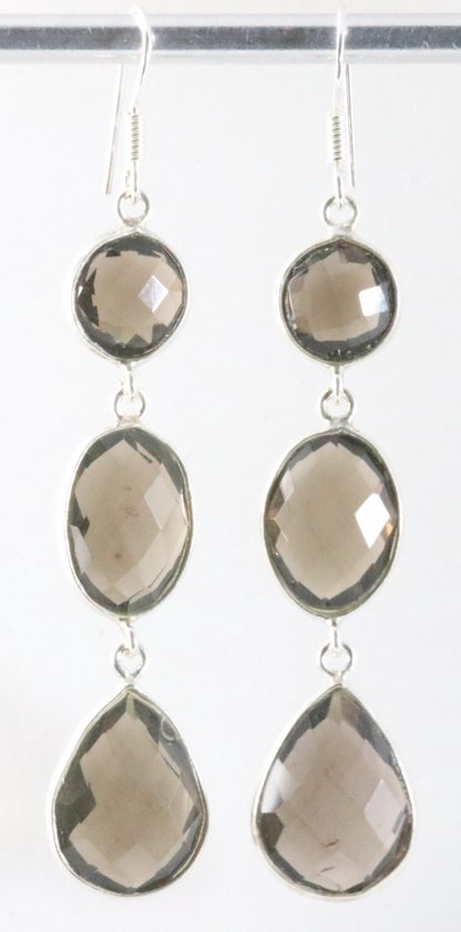 Lange zilveren oorbellen met rookkwarts afbeelding 1