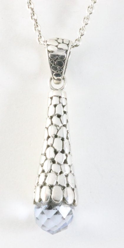 Bewerkte zilveren pegel hanger met aquamarijn aan ketting afbeelding 1