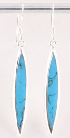 Lange fijne zilveren oorbellen met blauwe turkoois afbeelding 1