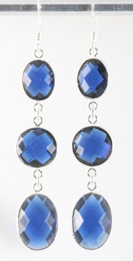 Lange zilveren oorbellen ioliet afbeelding 1