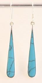 Lange druppelvormige zilveren oorbellen met blauwe turkoois afbeelding 1