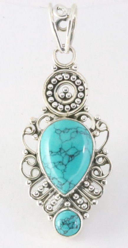 Opengewerkte zilveren hanger met turkoois afbeelding 1