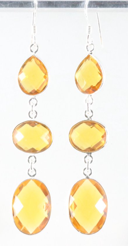 Lange zilveren oorbellen met champagne kwarts afbeelding 1