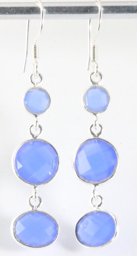 Lange zilveren oorbellen met blauwe chalcedoon afbeelding 1