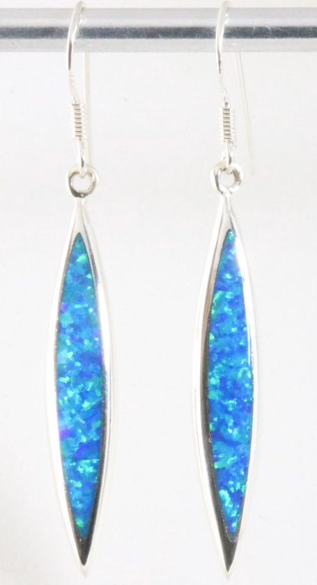 Fijne lange druppelvormige zilveren oorbellen met Australische opaal afbeelding 1