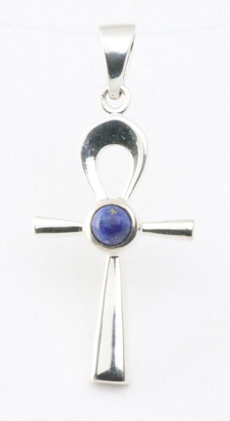 Fijne zilveren ankh hanger met lapis lazuli afbeelding 1