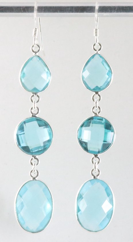 Lange zilveren oorbellen met blauwe topaas afbeelding 1