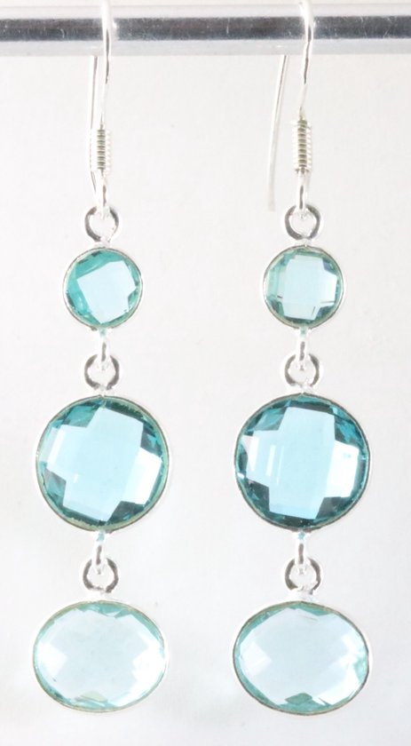 Lange zilveren oorbellen met blauwe topaas afbeelding 1