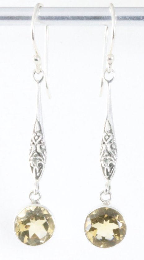 Lange bewerkte zilveren oorbellen met citrien afbeelding 1