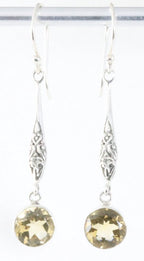 Lange bewerkte zilveren oorbellen met citrien afbeelding 1