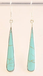 Lange druppelvormige zilveren oorbellen met groene turkoois afbeelding 1