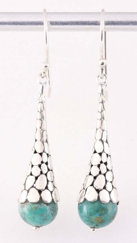 Bewerkte zilveren pegel oorbellen met turkoois afbeelding 1
