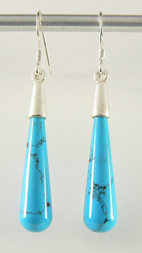 Zilveren oorbellen met pegels blauwe turkoois afbeelding 1