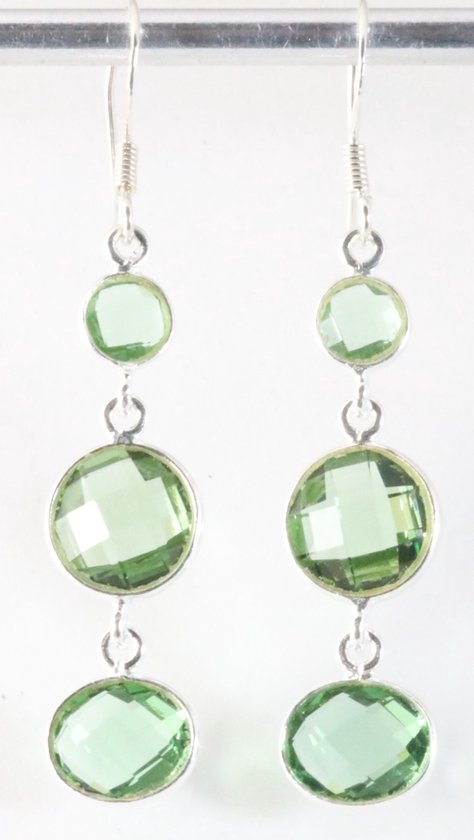 Lange zilveren oorbellen met groene amethist afbeelding 1