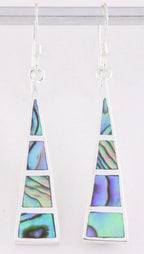 Lange driehoekige zilveren oorbellen met abalone schelp afbeelding 1