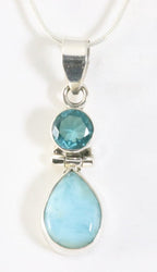 Zilveren hanger met larimar en blauwe topaas aan ketting afbeelding 1