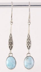 Lange fijn bewerkte zilveren oorbellen met larimar afbeelding 1