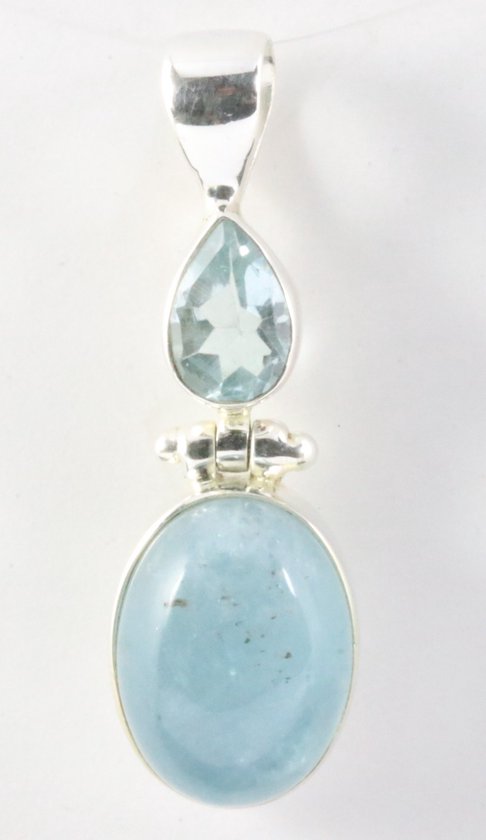 Zilveren hanger met aquamarijn en blauwe topaas afbeelding 1