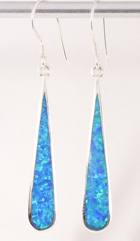 Lange druppelvormige zilveren oorbellen met Australische opaal afbeelding 1