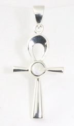 Fijne zilveren ankh hanger met regenboog maansteen afbeelding 1