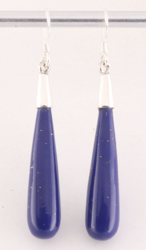 Zilveren oorbellen met pegels lapis lazuli afbeelding 1