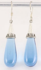 Traditionele zilveren pegeloorbellen met lichtblauwe obsidiaan afbeelding 1