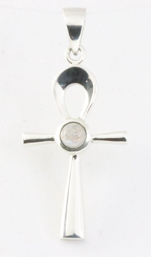 Fijne zilveren ankh hanger met labradoriet afbeelding 1