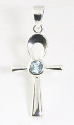 Fijne zilveren ankh hanger met blauwe topaas afbeelding 1