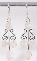 Lange zilveren oorbellen met rozenkwarts afbeelding 1