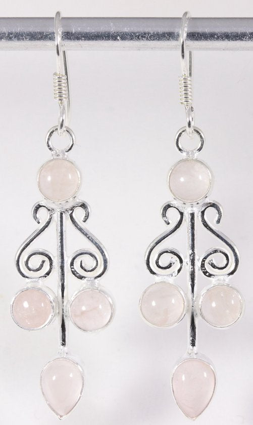 Lange zilveren oorbellen met rozenkwarts afbeelding 1