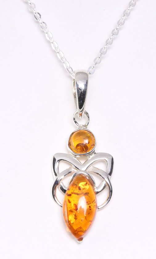 Fijne zilveren hanger met amber aan ketting afbeelding 1