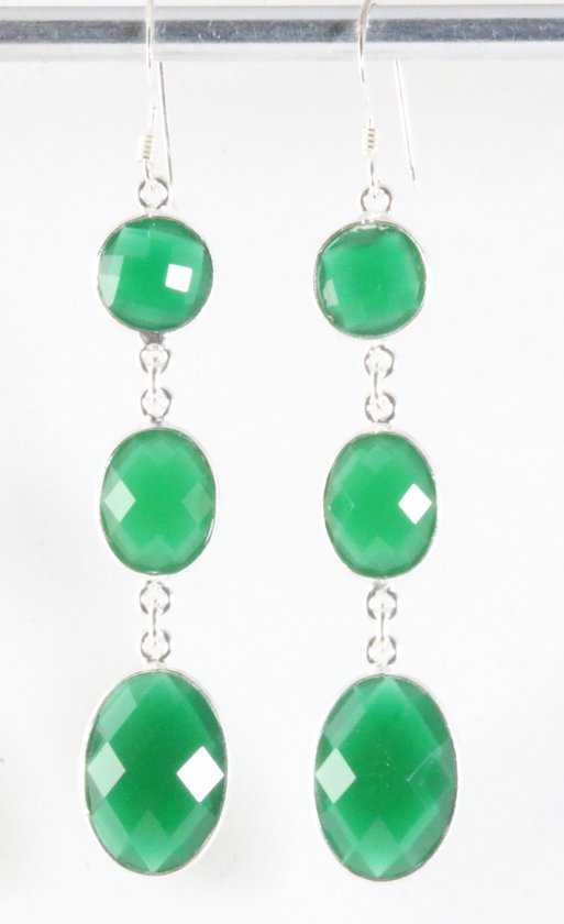 Lange zilveren oorbellen met smaragd afbeelding 1
