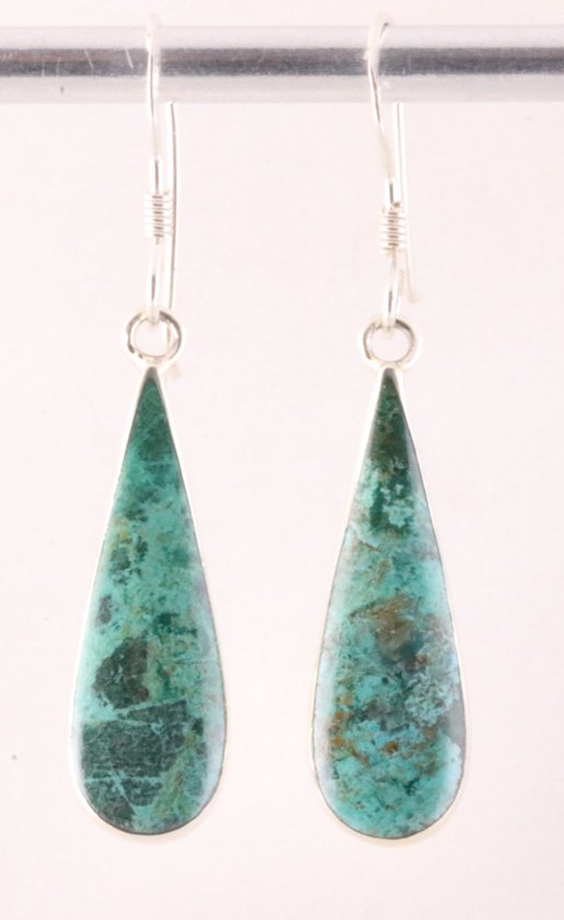 Druppelvormige zilveren oorbellen met chrysocolla afbeelding 1