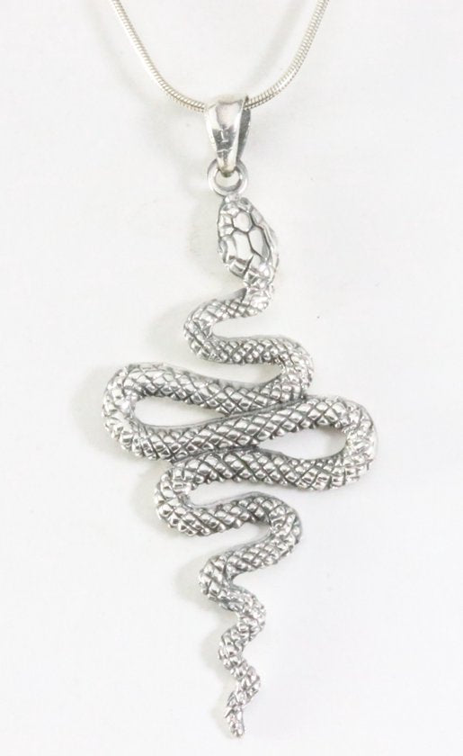 Zilveren slang hanger aan ketting afbeelding 1