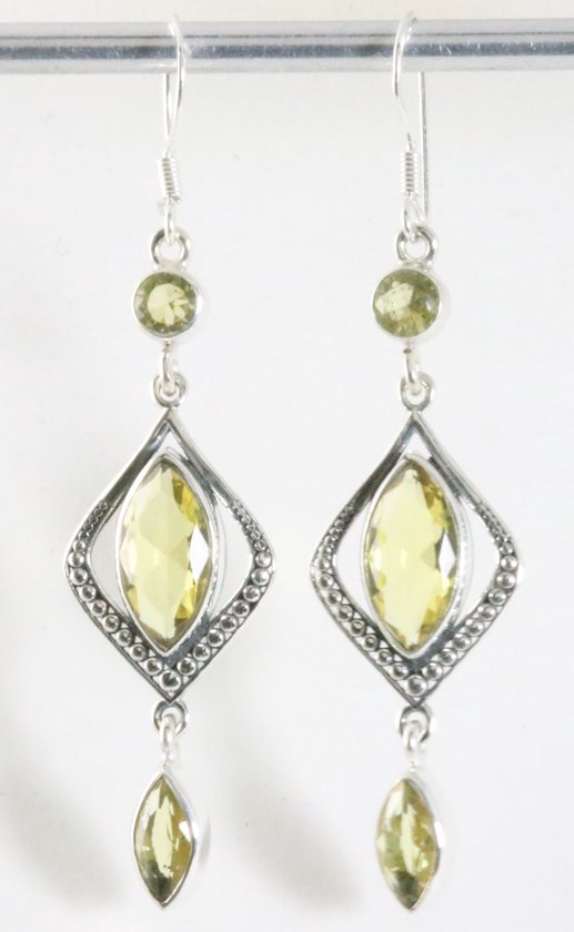 Lange bewerkte zilveren oorbellen met citrien afbeelding 1