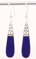 Lange opengewerkte zilveren oorbellen met lapis lazuli afbeelding 1