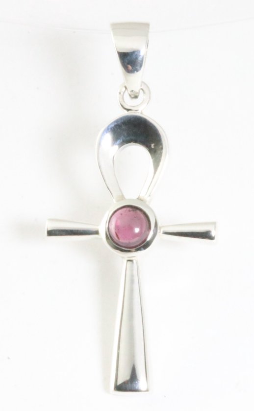 Fijne zilveren ankh hanger met granaat afbeelding 1
