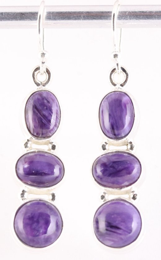 Zilveren oorbellen met charoiet afbeelding 1