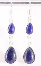 Fijne lange zilveren oorbellen met lapis lazuli afbeelding 1
