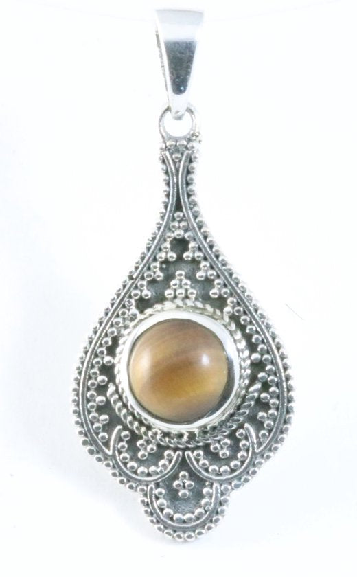 Bewerkte zilveren hanger met tijgeroog afbeelding 1