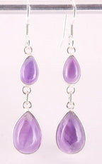 Fijne lange zilveren oorbellen met amethist afbeelding 1