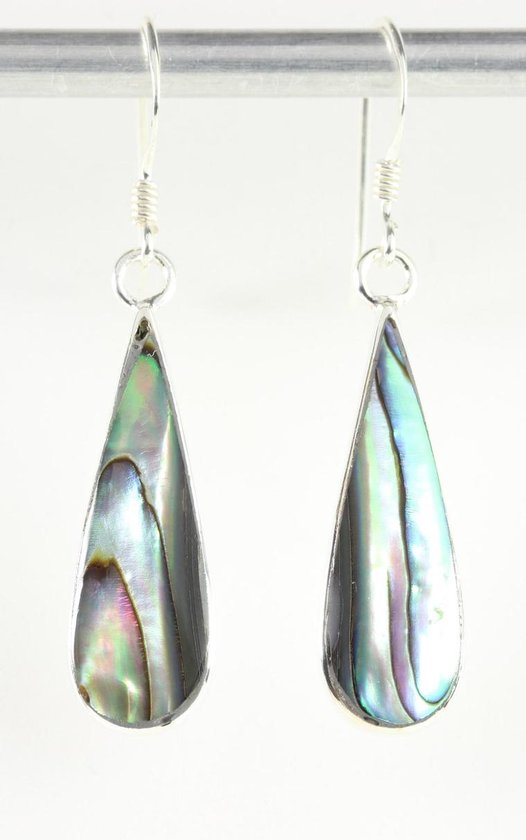 Druppelvormige zilveren oorbellen met abalone schelp afbeelding 1