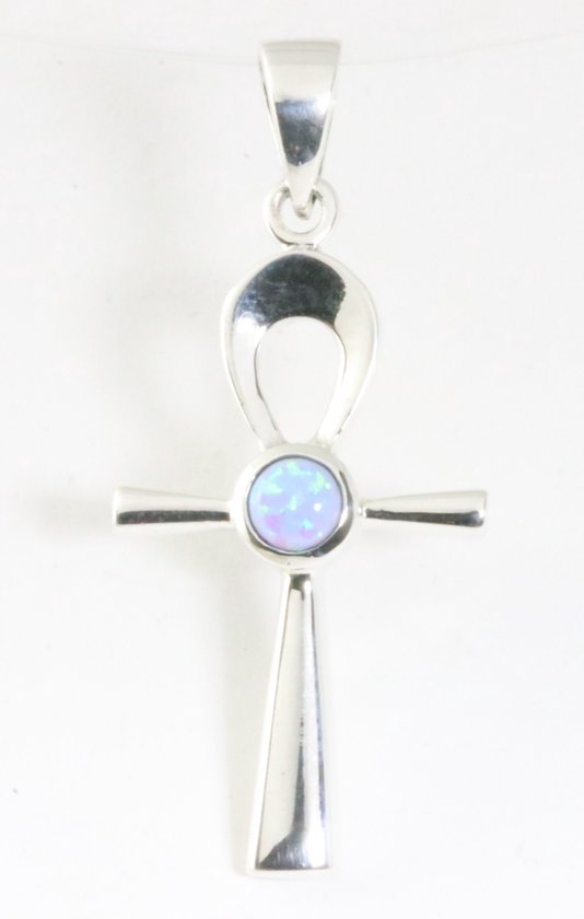 Fijne zilveren ankh hanger met Australische opaal afbeelding 1