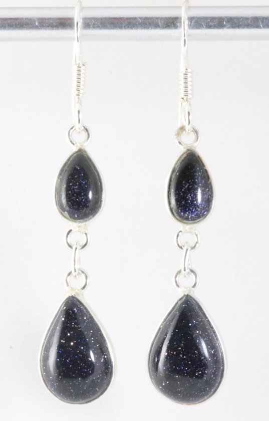 Fijne lange zilveren oorbellen met blauwe zonnesteen afbeelding 1